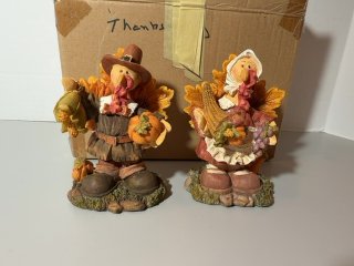 Item #100 — Thanksgiving Mr. and Mrs. Turkey figurines, 6 inch, resin photo 1 of 3