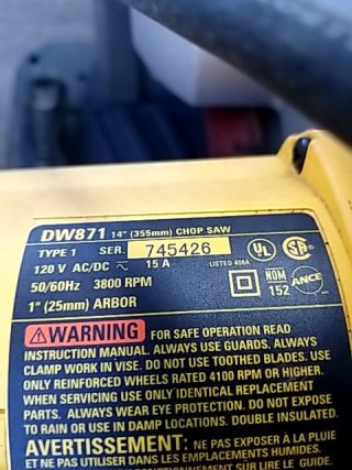 Item #6 — DeWalt 14 inch Chop Saw with Blades photo 4 of 4