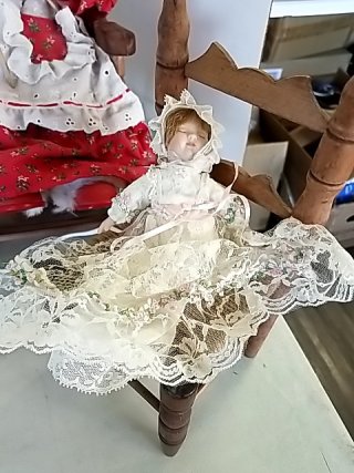 Item #262 — VINTAGE Porcelain Dolls & Rocking Chairs photo 4 of 6