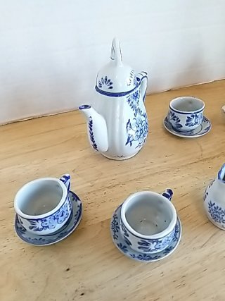 Item #157 — Blue Floral Porcelain Tea Set, tallest approx 4 inch photo 5 of 5