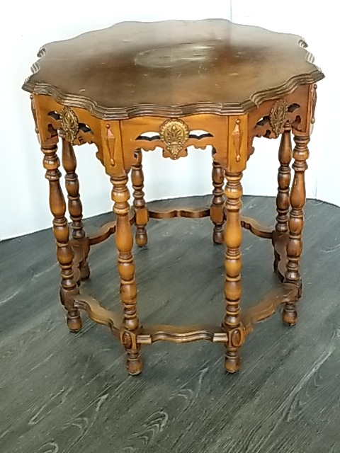 Item #7 — ORNATE Wood Side Table, 30 x 30 inch, beautiful, good shape photo 1 of 7