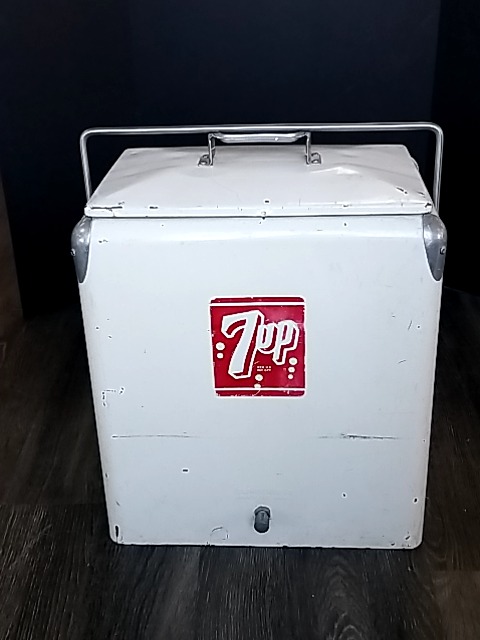 Item #20 — VINTAGE 7UP Metal Cooler, 21 by 18 by 12 inch photo 1 of 7