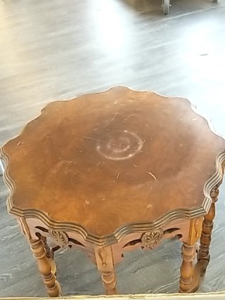 Item #7 — ORNATE Wood Side Table, 30 x 30 inch, beautiful, good shape photo 2 of 7