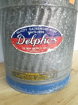 Item #33 — Vintage Delphos Galvanized Can Approx 17 inch tall photo 4 of 5