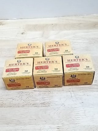 Item #77 — Herter's 7.62x39mm Ammo Boxes 100 Rounds, cant ship photo 1 of 2