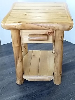 Item #60 — LOG End Table with Drawer, Excellent condition, 27 by 22 by 22 inch