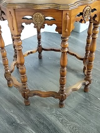 Item #7 — ORNATE Wood Side Table, 30 x 30 inch, beautiful, good shape photo 3 of 7