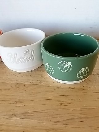 Item #166 — New Set of 4 Fall Ceramic Bowls Each 3.5 by 3.5 by 2 inch photo 2 of 3