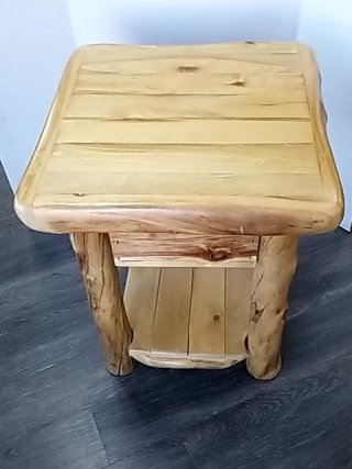 Item #60 — LOG End Table with Drawer, Excellent condition, 27 by 22 by 22 inch photo 5 of 6