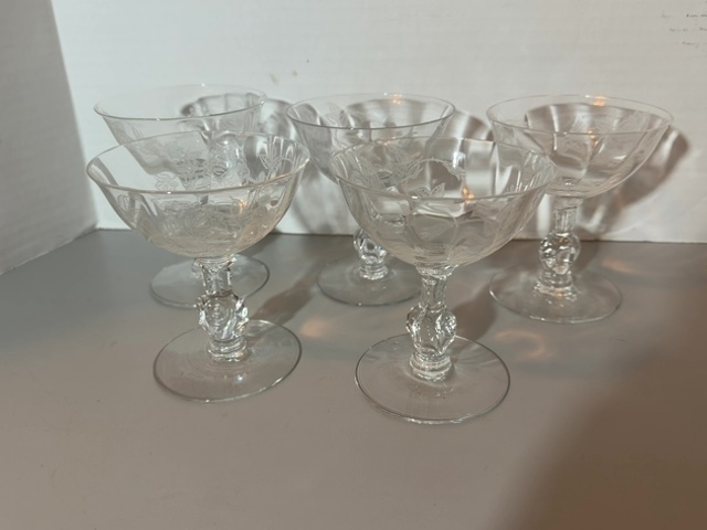 Item #111 — Vintage Waverly Heisey Rose pattern crystal sherbet glasses, 5 total photo 1 of 6