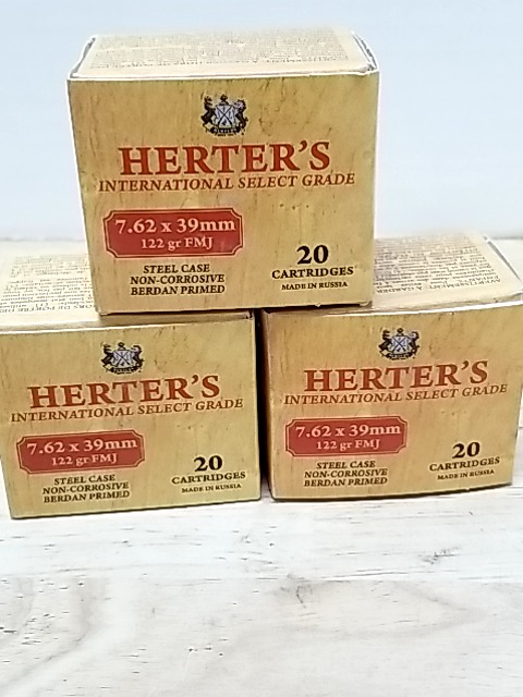 Item #75 — Herter's 7.62x39mm Ammo Boxes 60 rounds, cant ship photo 1 of 2