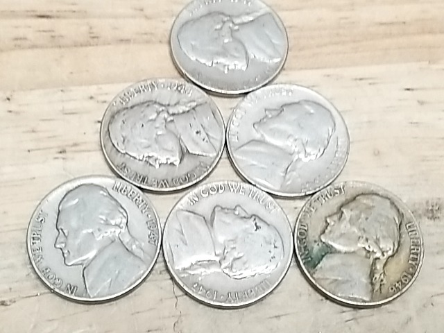 Item #99 — 6 Silver Jefferson Nickels photo 1 of 5