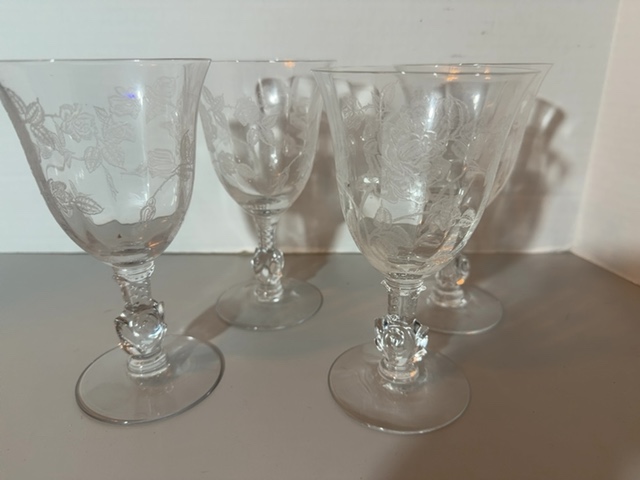 Item #104 — Vintage Waverly Heisey Rose Pattern crystal goblets, 4 total photo 1 of 5