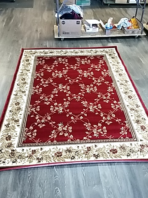 Item #27 — NEW Large Red Floral Area Rug Approx 92 by 66 inch photo 1 of 3
