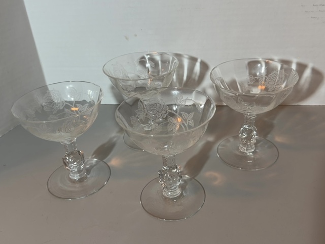 Item #110 — Vintage Waverly Heisey Rose pattern crystal sherbet glasses, 4 total photo 1 of 5