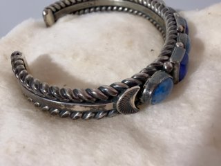 Item #113 — Signed D. Reeves, sterling, lapis cuff bracelet, excellent condition photo 2 of 5