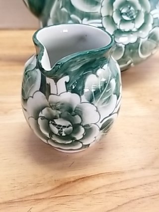 Item #28 — Green Floral Tea Set Great shape,  tallest 9 inch photo 5 of 7