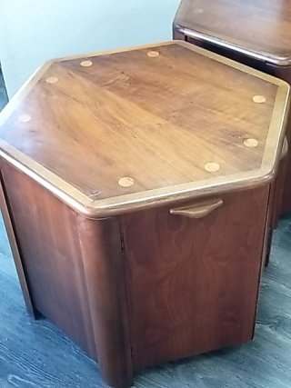 Item #171 — PAIR of Hexagon Side Tables, good shape Each 28 by 24 by 22 inch photo 3 of 7