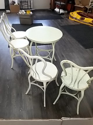 Item #100 — ICE Cream parlor table and chairs, table approx 30 by 24 inch photo 6 of 7