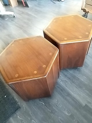 Item #171 — PAIR of Hexagon Side Tables, good shape Each 28 by 24 by 22 inch photo 7 of 7
