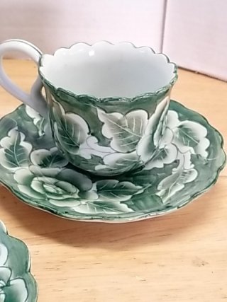 Item #28 — Green Floral Tea Set Great shape,  tallest 9 inch photo 2 of 7