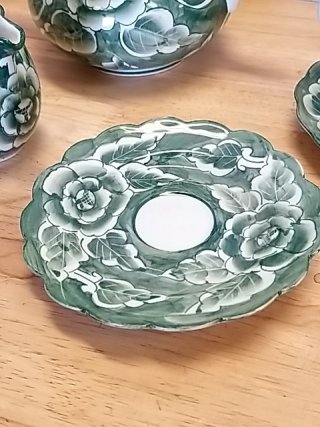 Item #28 — Green Floral Tea Set Great shape,  tallest 9 inch photo 4 of 7