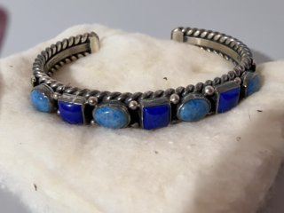 Item #113 — Signed D. Reeves, sterling, lapis cuff bracelet, excellent condition photo 4 of 5