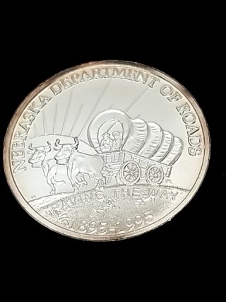 Item #77 — 1895-1995 Nebraska Roads, one troy ounce .999 fine silver photo 1 of 2