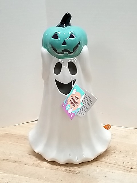 Item #21 — New Ceramic Ghost with Pumpkin LED 14 inch tall photo 1 of 3