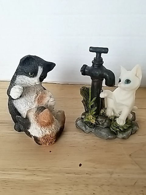 Item #447 — Two Cat Figurines with Water Spout Tallest approx 5 inch photo 1 of 2