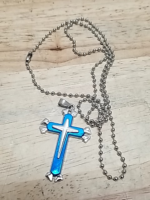Item #151 — New Blue Enamel Cross Necklace Pendant is 2 in photo 1 of 2