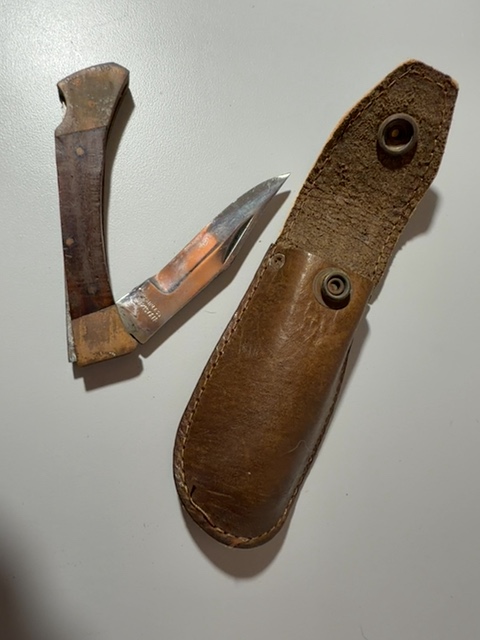 Item #530 — Vintage Folding Knife with Leather Sheat 3 inch blade photo 1 of 4