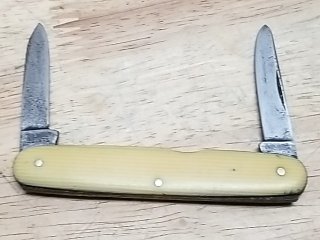 Item #129 — Vintage Bone Handle Pocket Knife 9 in open photo 3 of 4
