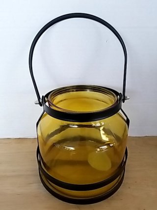 Item #243 — Amber Glass Lantern with Metal Handle 12 in