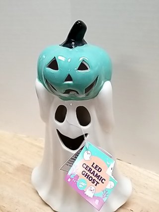Item #21 — New Ceramic Ghost with Pumpkin LED 14 inch tall photo 2 of 3