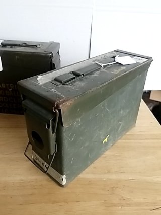 Item #406 — THREE Military Ammo Cans on Wood Table Each approx 10 by 7 by 4 inch photo 4 of 4