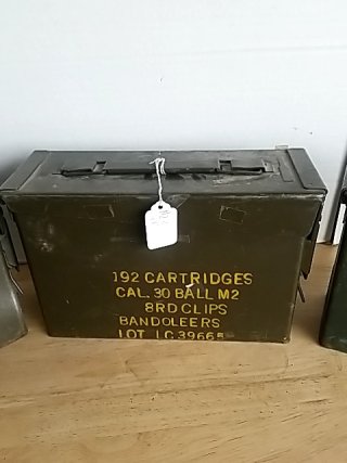 Item #406 — THREE Military Ammo Cans on Wood Table Each approx 10 by 7 by 4 inch photo 3 of 4