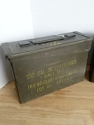 Item #406 — THREE Military Ammo Cans on Wood Table Each approx 10 by 7 by 4 inch photo 2 of 4