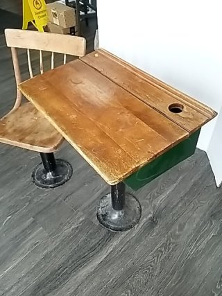 Item #411 — VINTAGE School Desk and Chair Set, desk stands 32 inch tall photo 4 of 5