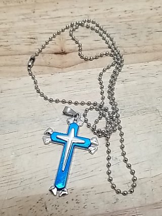 Item #151 — New Blue Enamel Cross Necklace Pendant is 2 in photo 1 of 2