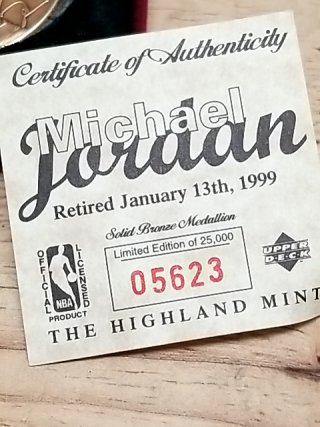 Item #63 — Michael Jordan Bronze Medallion, numbered, COA, 1.5 inch photo 3 of 4
