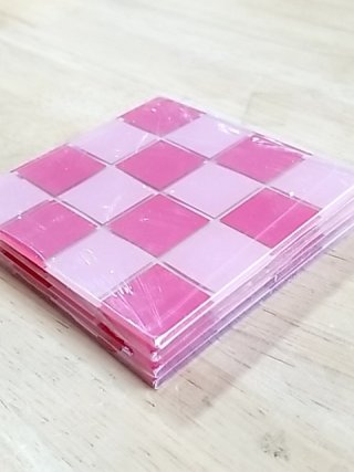 Item #536 — New Pink Checkered Coasters Set, 4 by 4 inch photo 2 of 2
