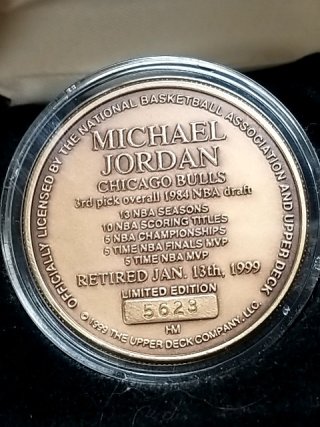 Item #63 — Michael Jordan Bronze Medallion, numbered, COA, 1.5 inch photo 4 of 4