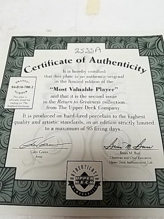 Item #15 — 1996 Michael Jordan MVP Plate, MIB, COA, 1996 photo 4 of 4