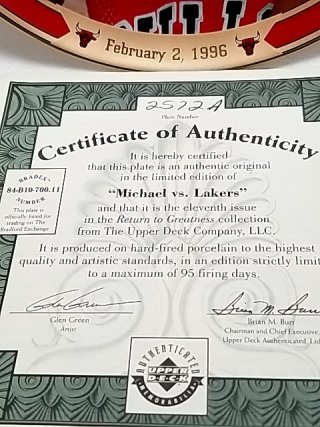 Item #68 — Michael Jordan Plate, MIB, COA, 1996 photo 3 of 4