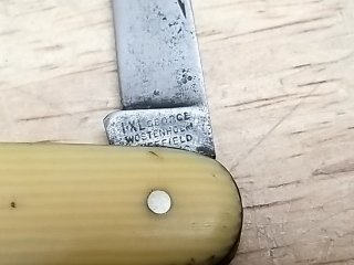 Item #129 — Vintage Bone Handle Pocket Knife 9 in open photo 4 of 4