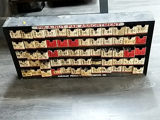 Item #116 — FILLED Nut & Bolt Organizer Cabinet, 32 by 16 by 4 inch photo 1 of 8